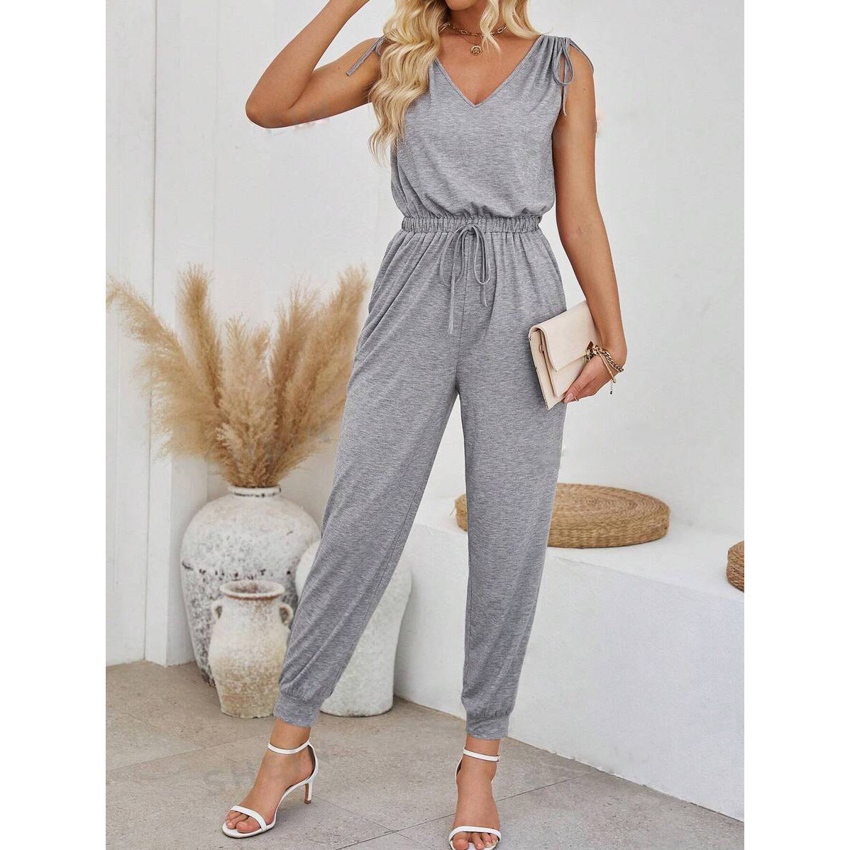Dame Casual Jersey Jumpsuit med justerbare stropper og elastisk talje Stilla