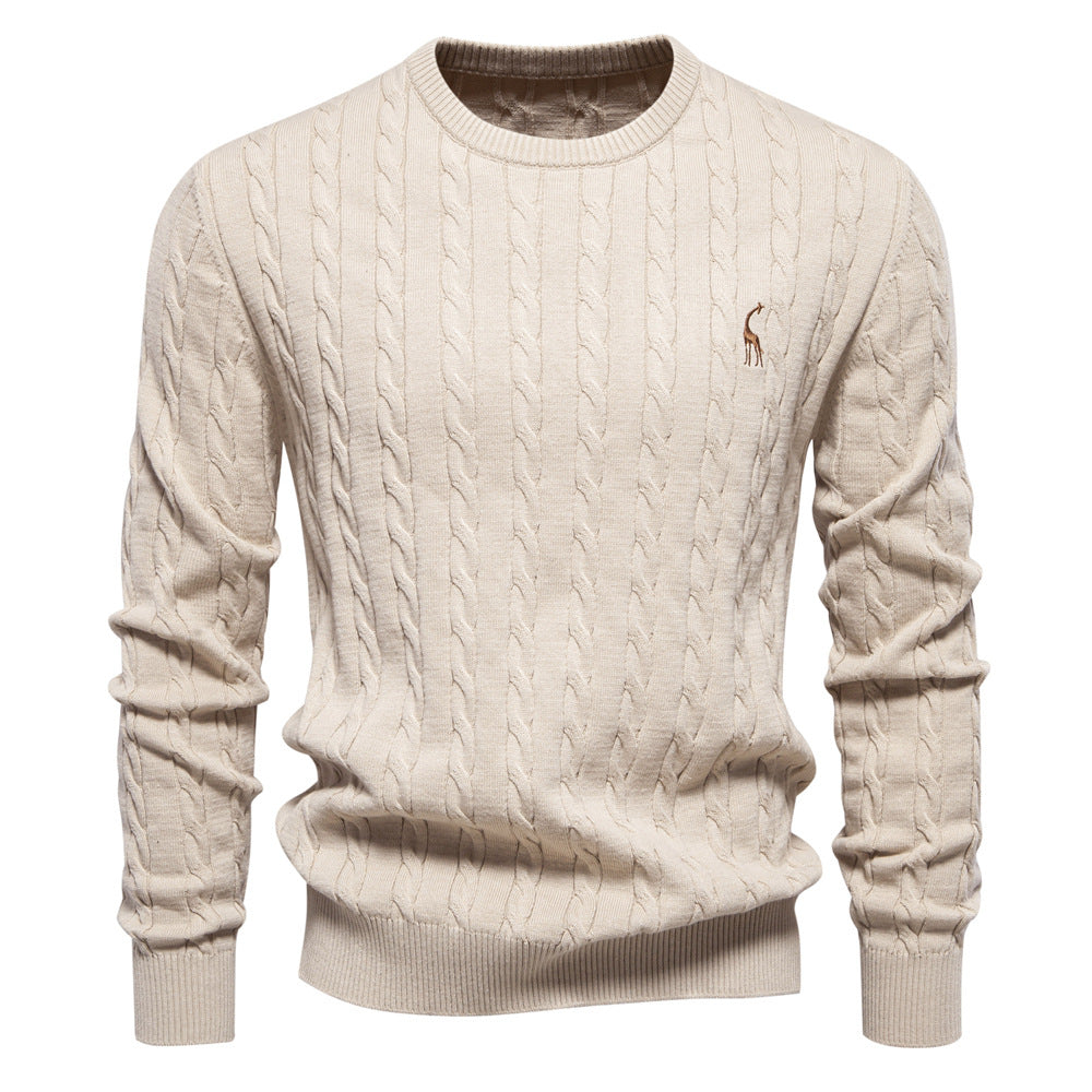 Herrer strikpullover med trendy fletstrik-optik og rund halsudskæring Stilla