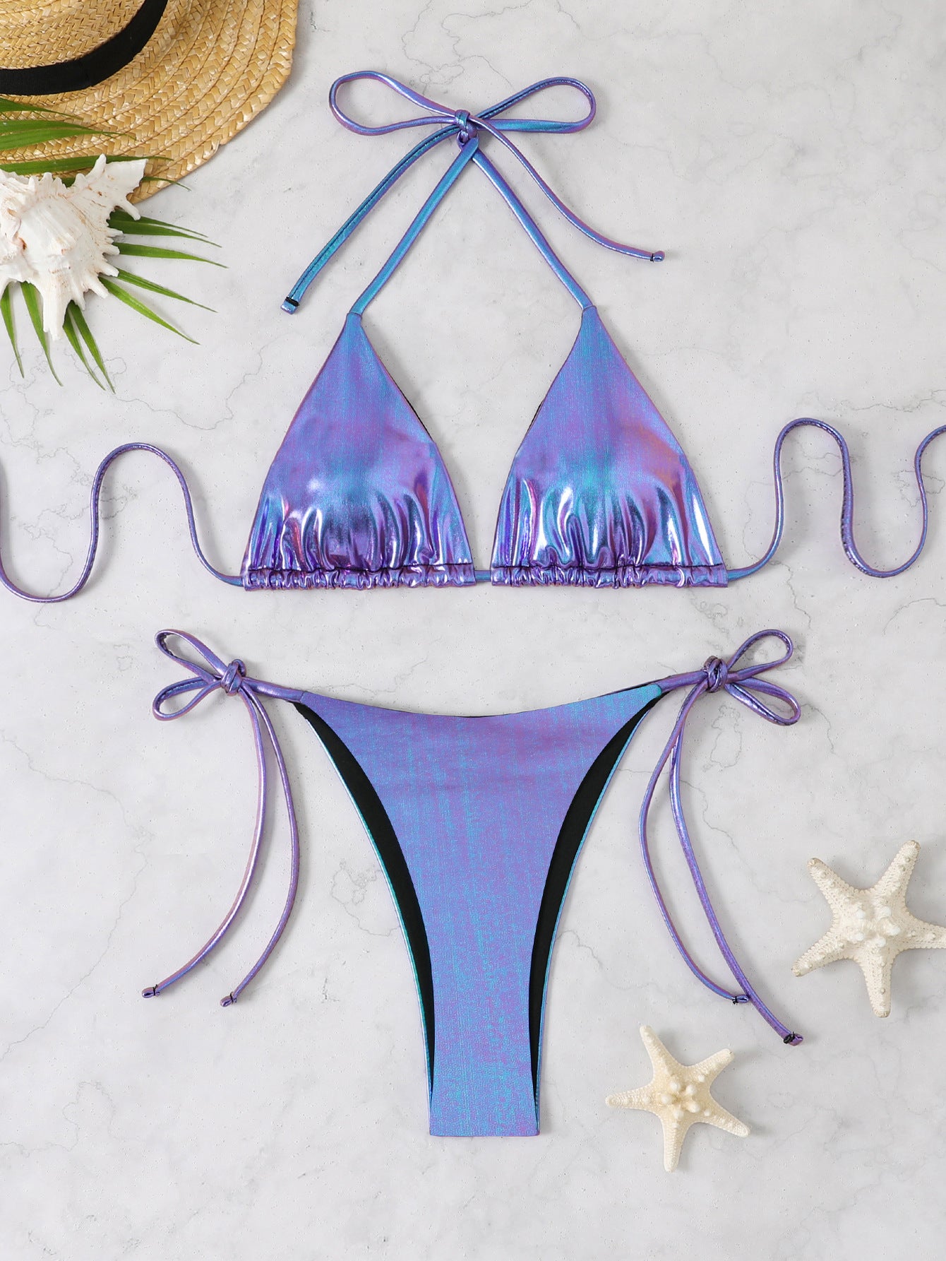 Dame Triangel-Bikini-Sæt med elegant raffinement og justerbare snore Stilla