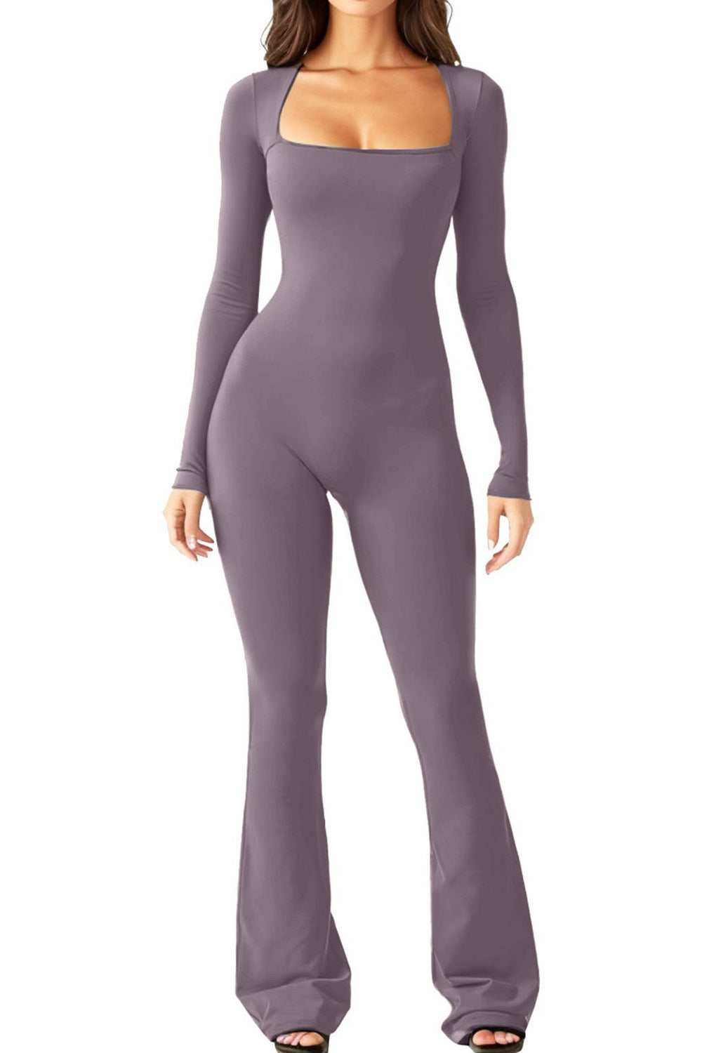Dame Elegant Langærmet Jumpsuit med dyb kvadratisk U-hals og flatterende snit Stilla