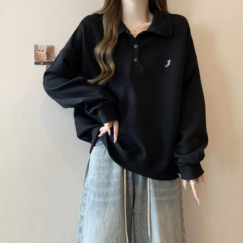 Femme Relaxed Fit Polo Pullover Sweatshirt Stilla