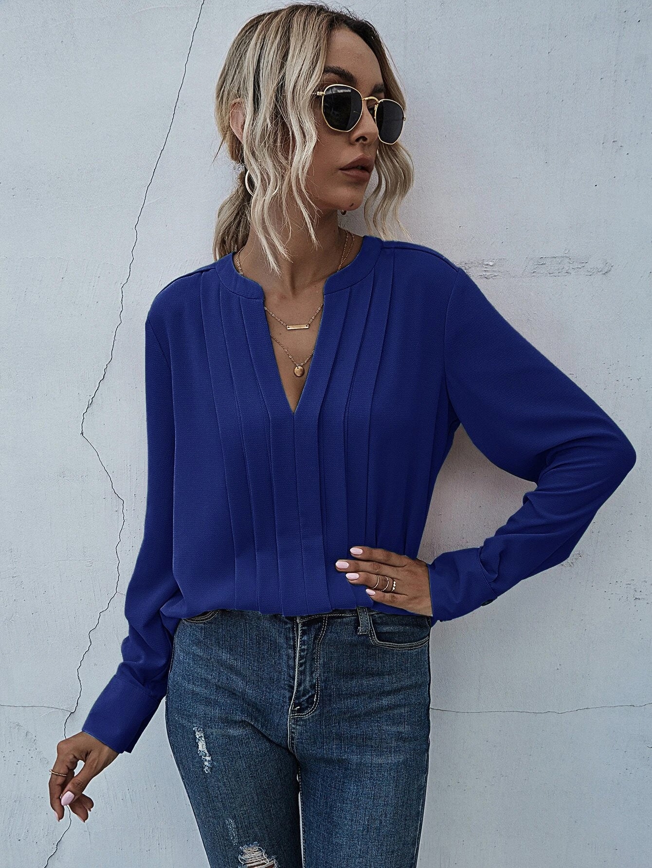 Dame elegante bluser med plissé Stilla