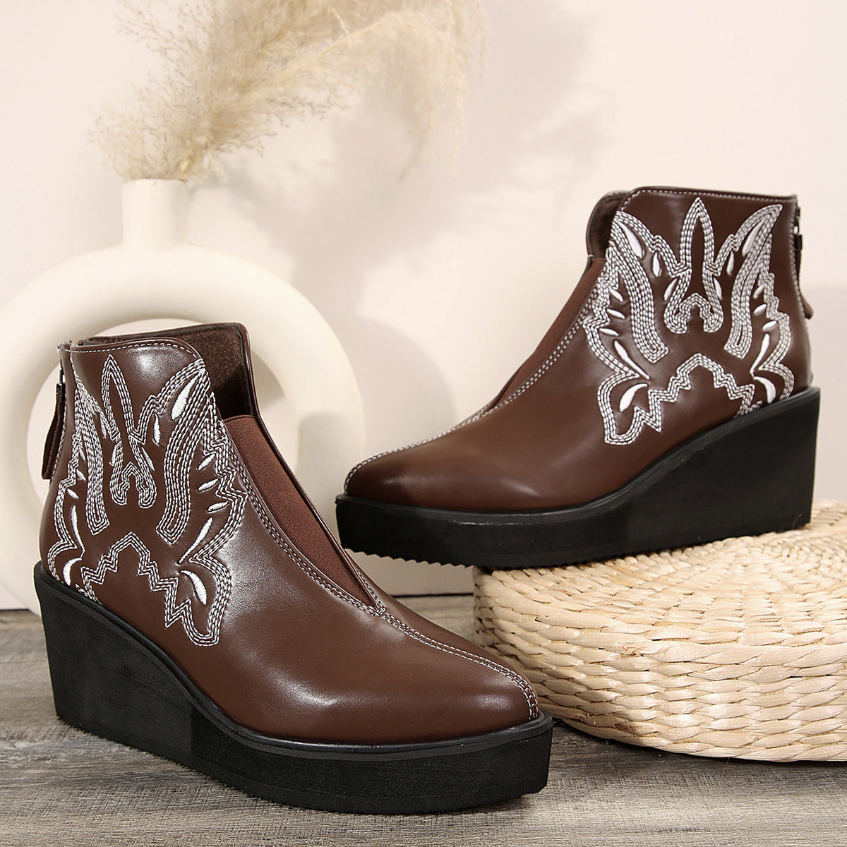 Dame Elegant Wedge Ankelstøvler med usædvanlig broderi Stilla