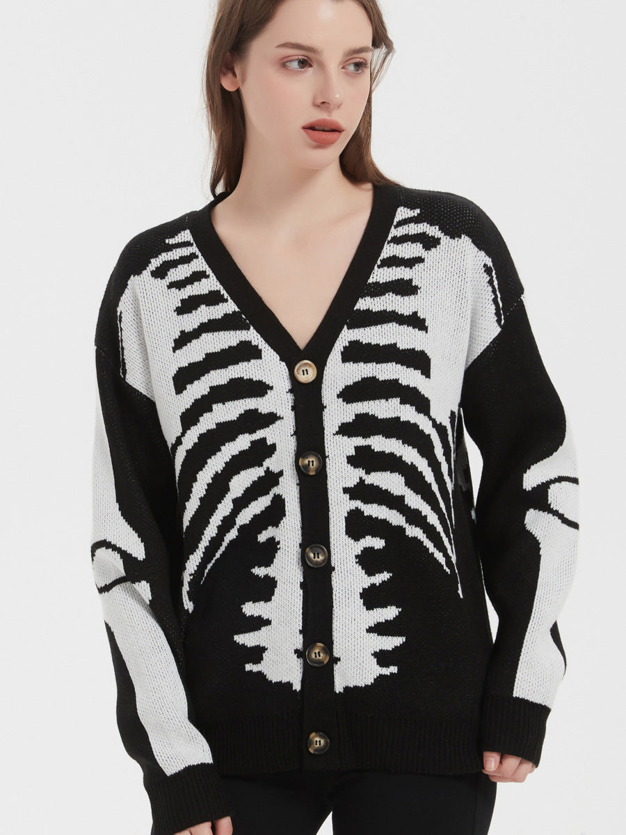 Femme Graphic Skeleton Strikjakke Stilla