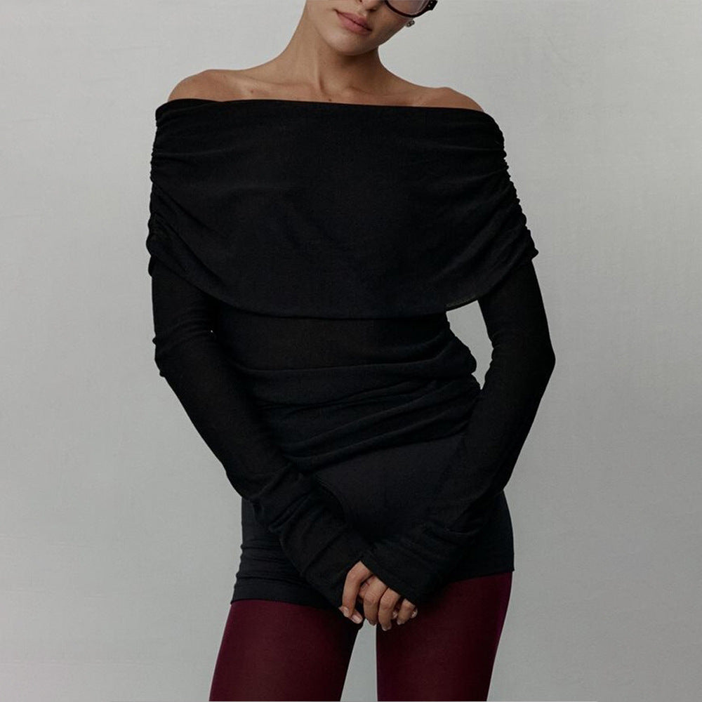Femme Off-Shoulder Strikpullover og Flare Bukser Sæt Stilla