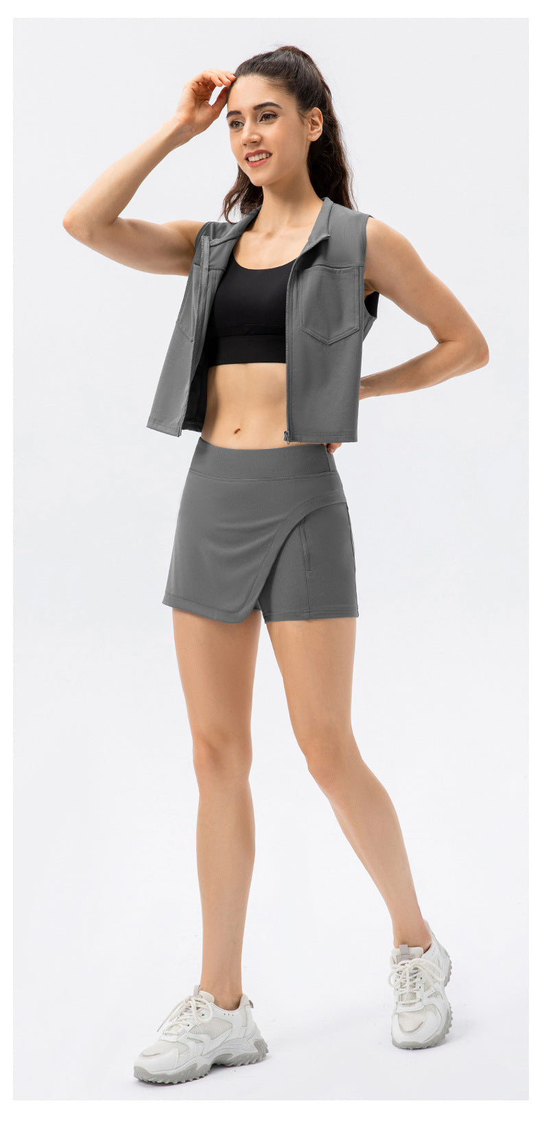Stilla | Yoga Culottes Imitation Denim Tennis Skirt With Belted Pocket Tæt Fit, Falsk to Delt Design