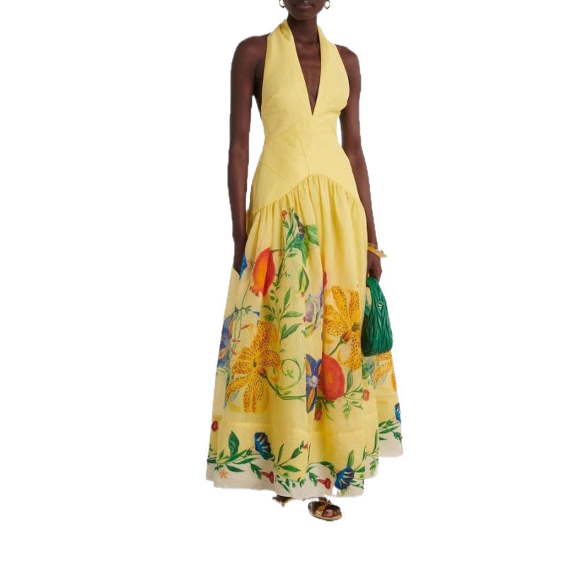 Dame Elegant Floral Halterneck Maxikjole Stilla