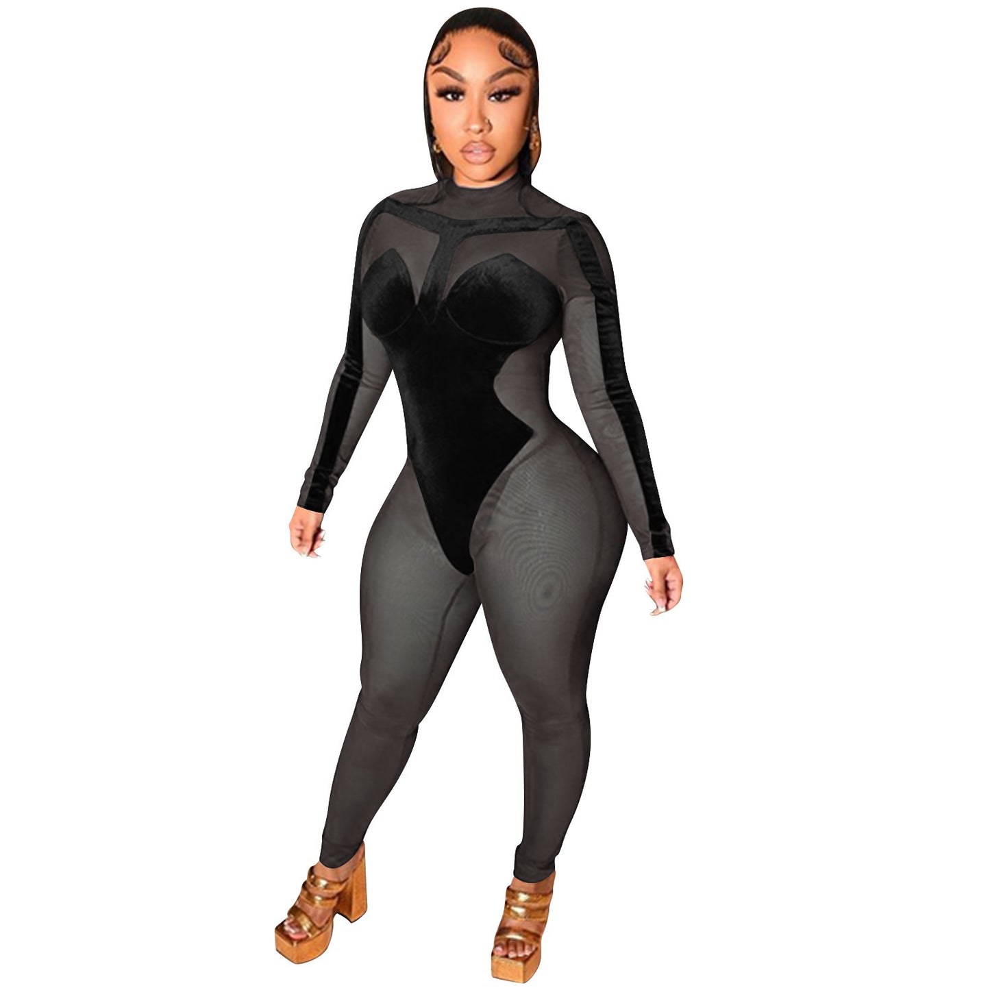 Dame Elegant Bodysuit med transparente indlæg og dyb udskæring Stilla