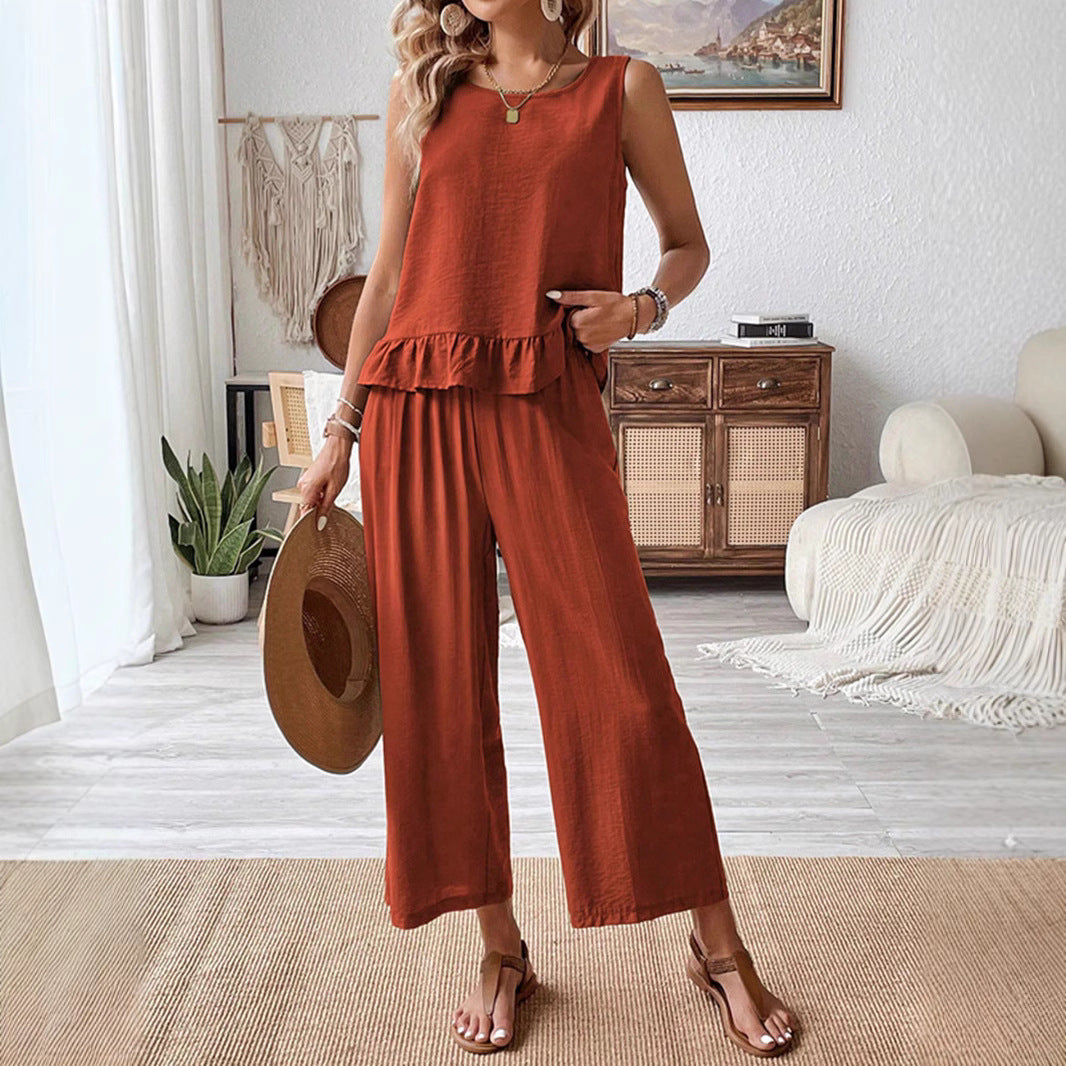Dame Rüschløs Ærmeløs Jumpsuit Sæt Stilla