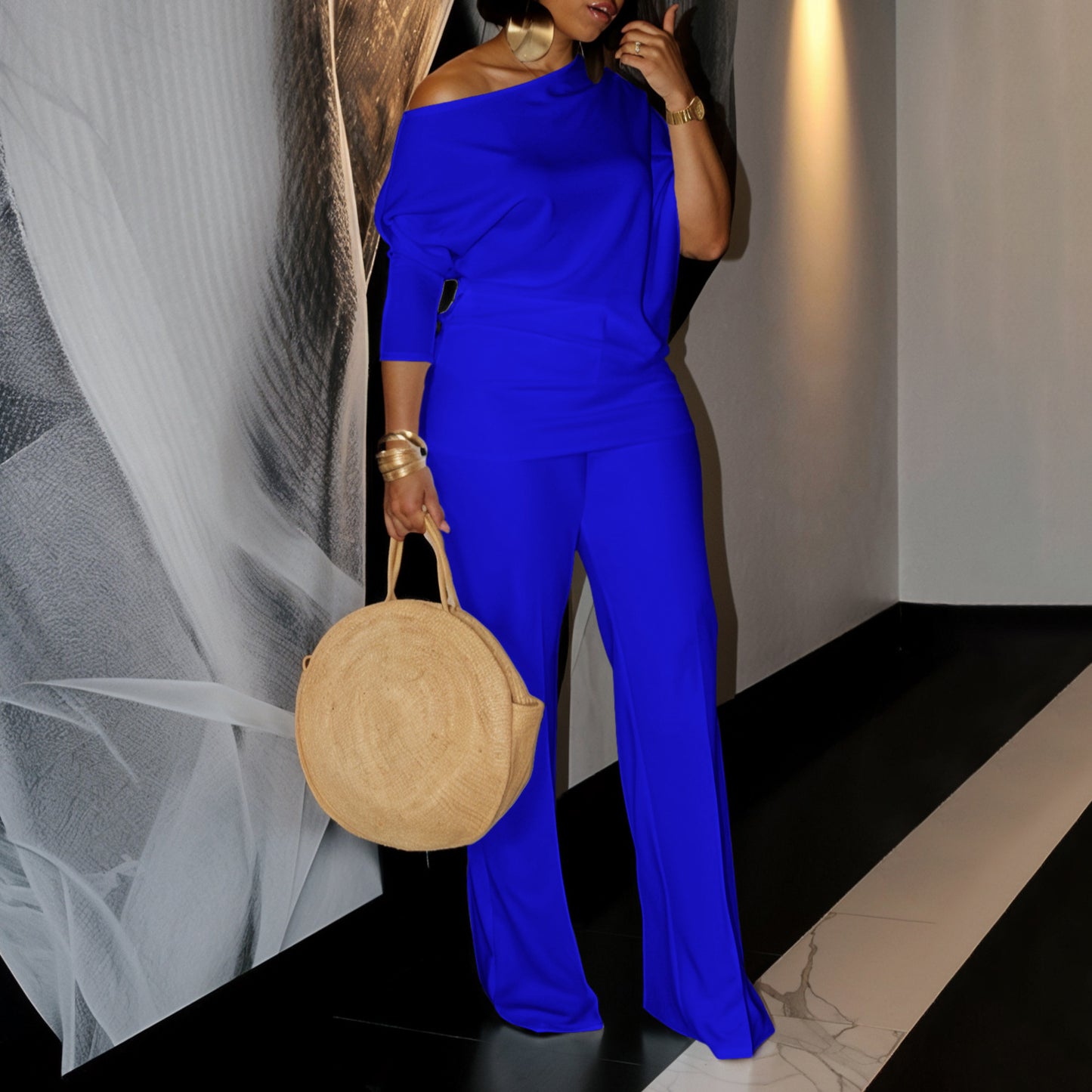 Damer Mode Jumpsuit med elegant asymmetrisk overdel og brede ærmer Stilla