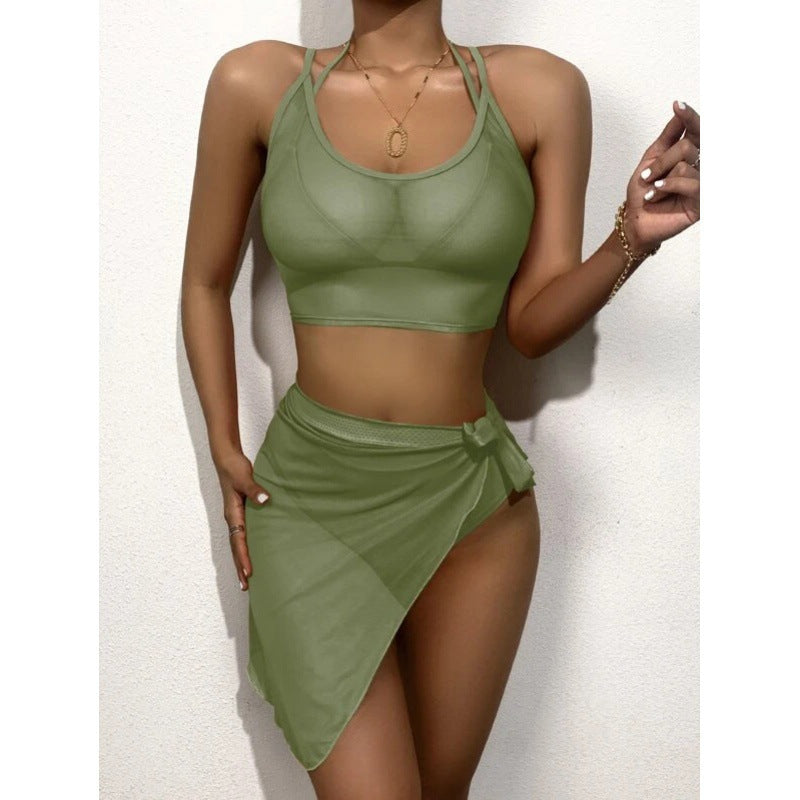 Dame Sporty Bikini-Sæt med elegant Wrap Skørt og Racerback Top Stilla