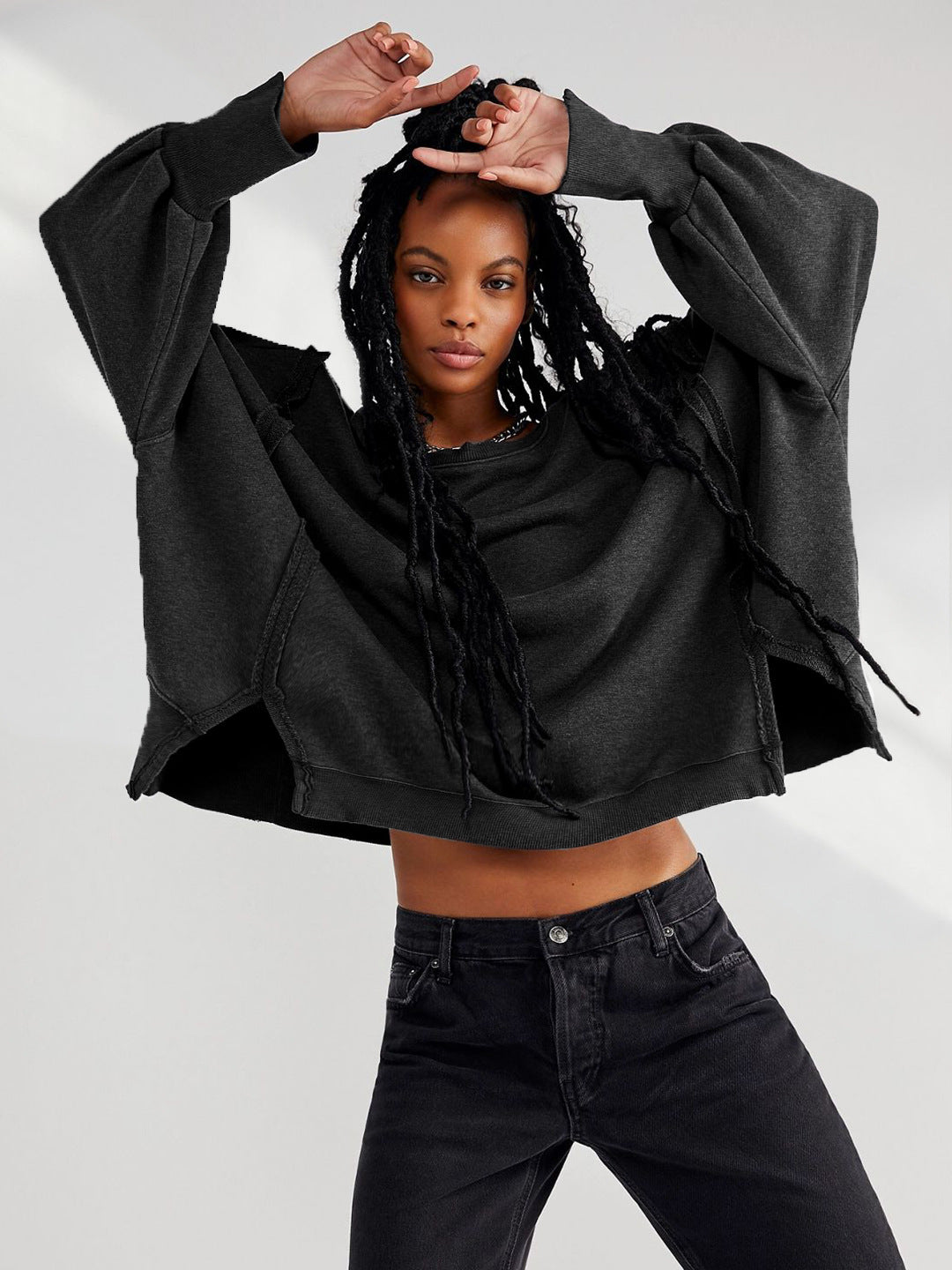 Dame afslappet oversized sweatshirt med vide ærmer og V-udskæring Stilla