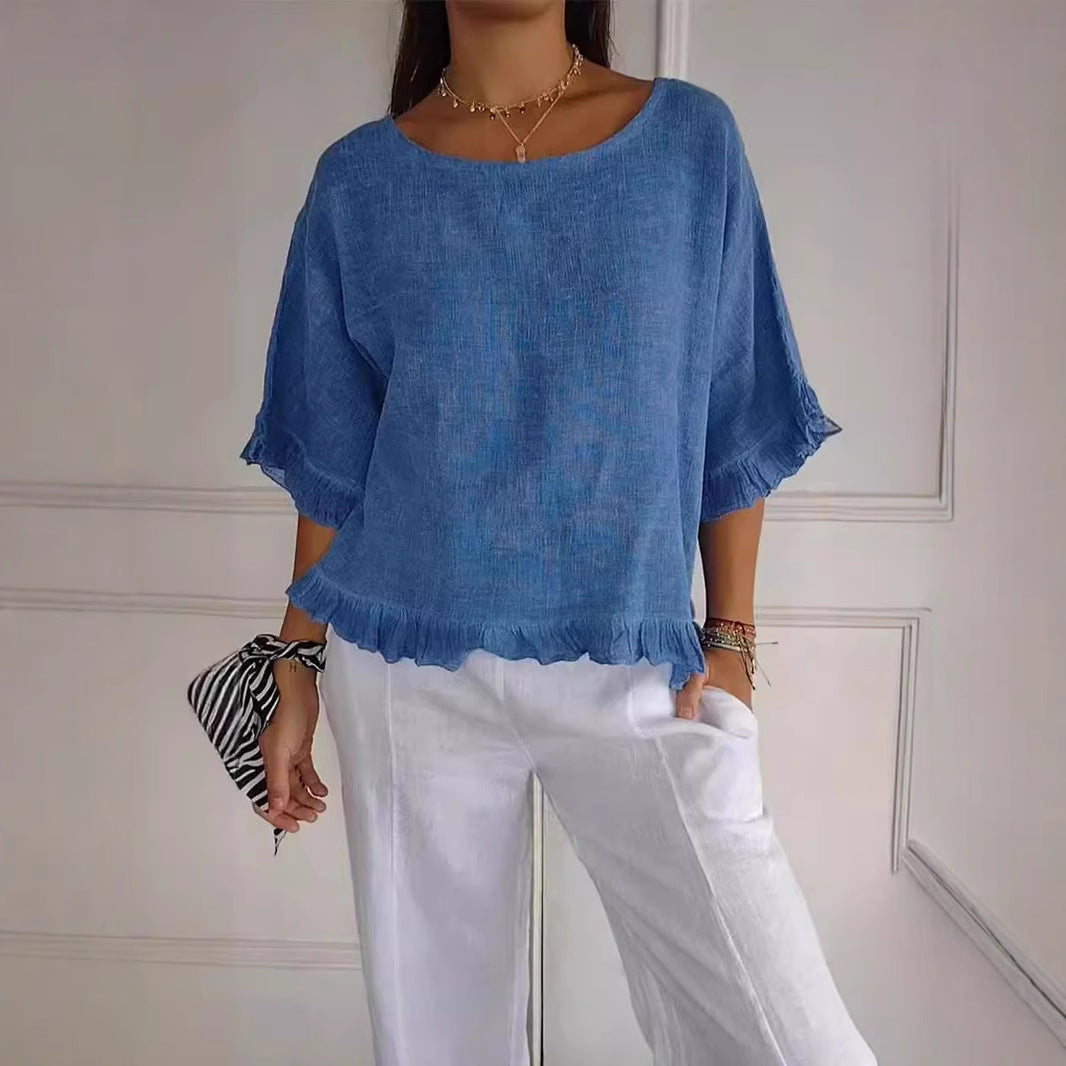 Dame Relaxed Fit Ruffle Bund Top Stilla
