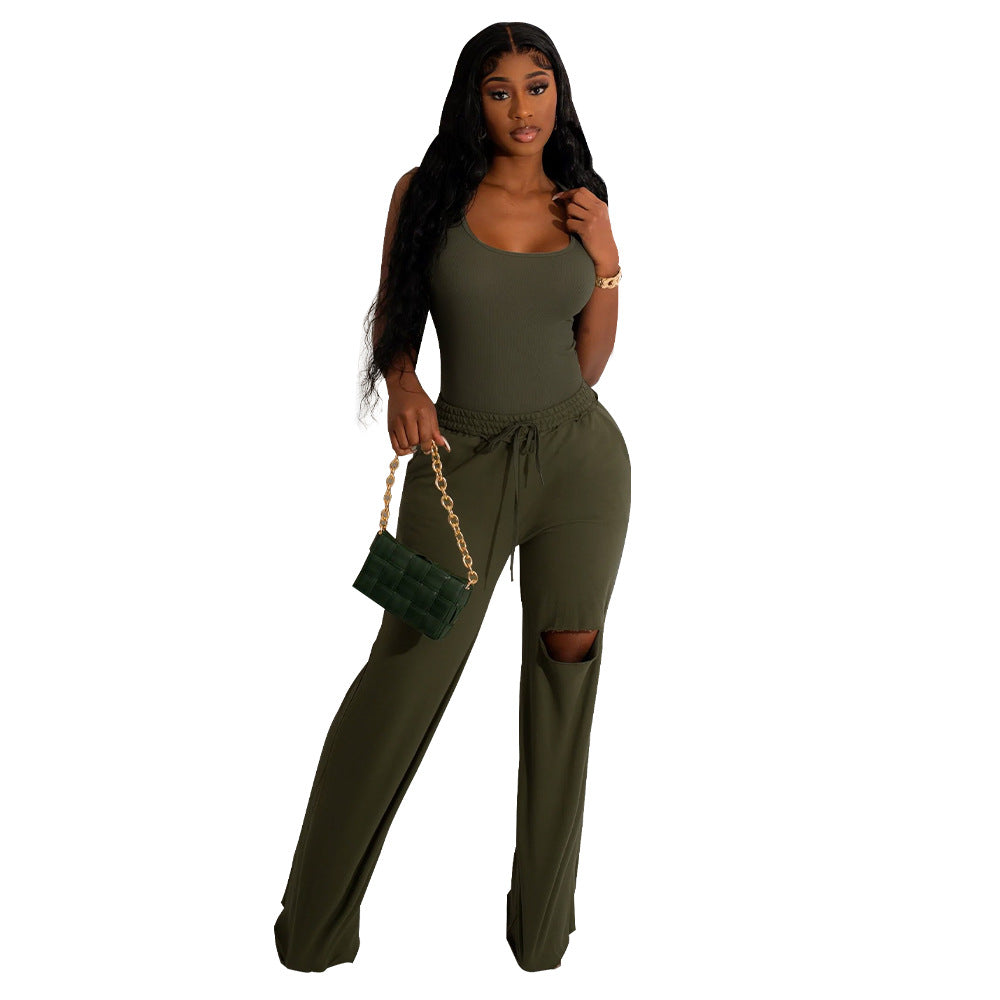 Dame Sporty Jumpsuit med høj talje og innovativ slidsdesign Stilla