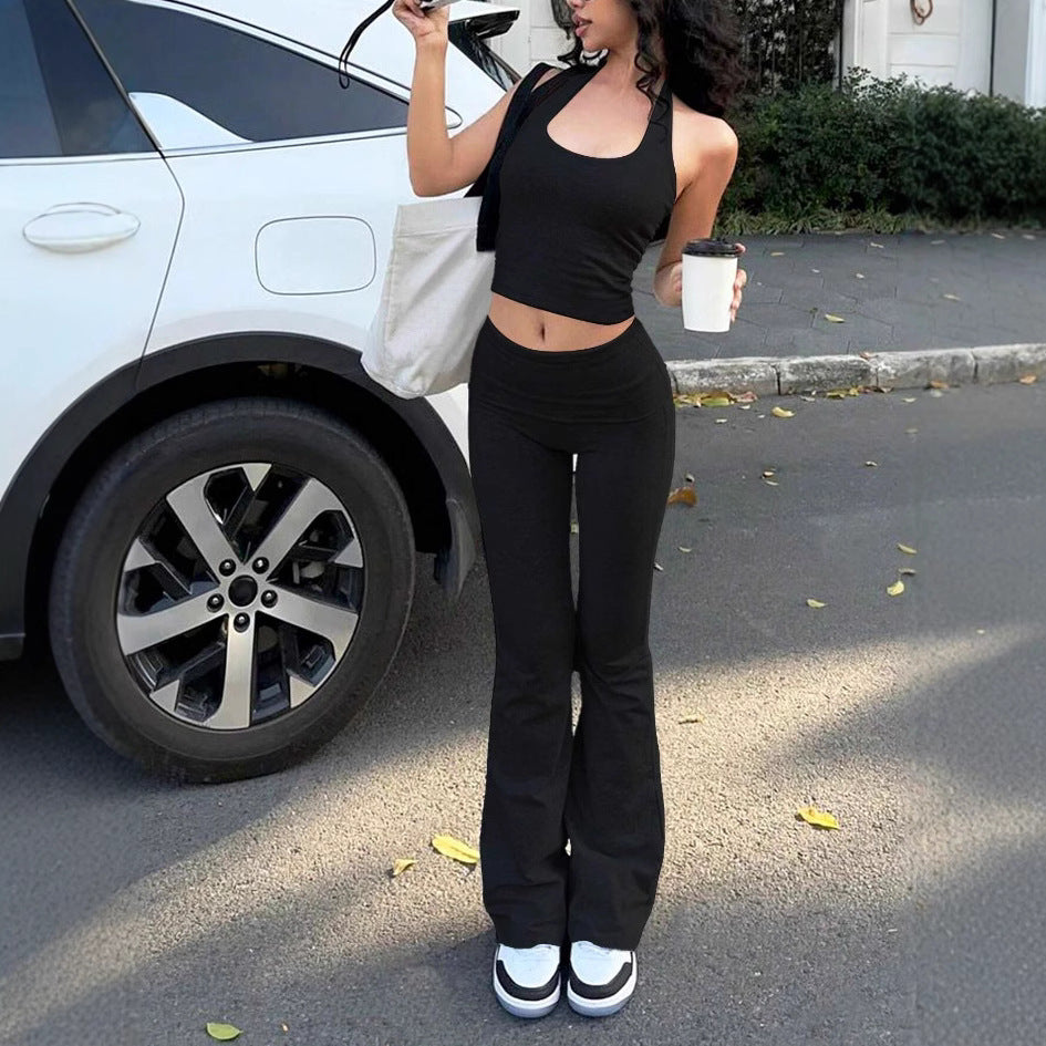 Dame Sporty To-delt Sæt med flared Leggings og Crop Top Stilla