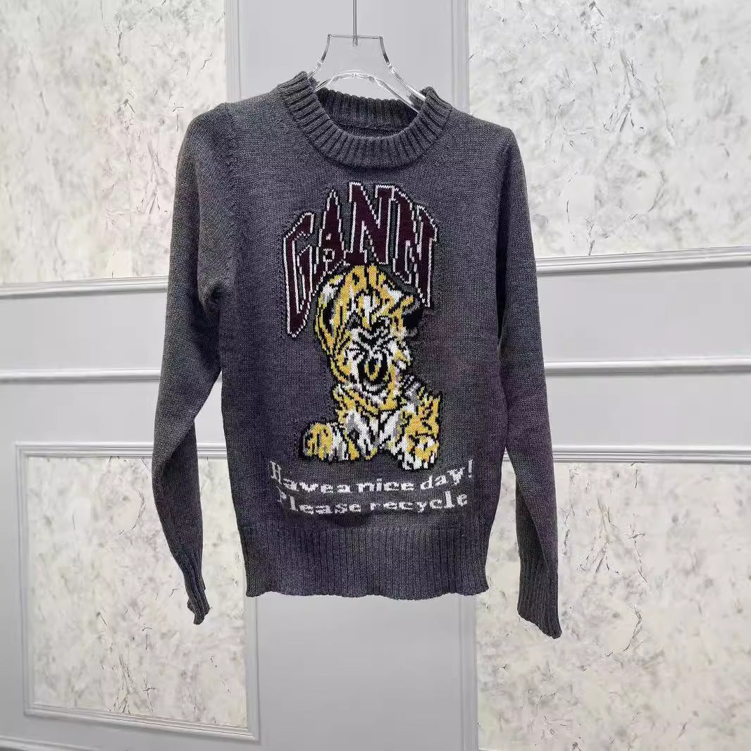 Dame strikpullover med kreativt bjørnemotiv og kvalitetsmateriale Stilla