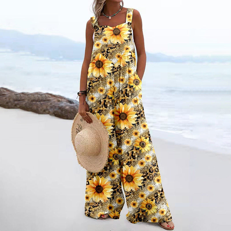 Dame Løs Jumpsuit med floraltryk og bredt ben Stilla