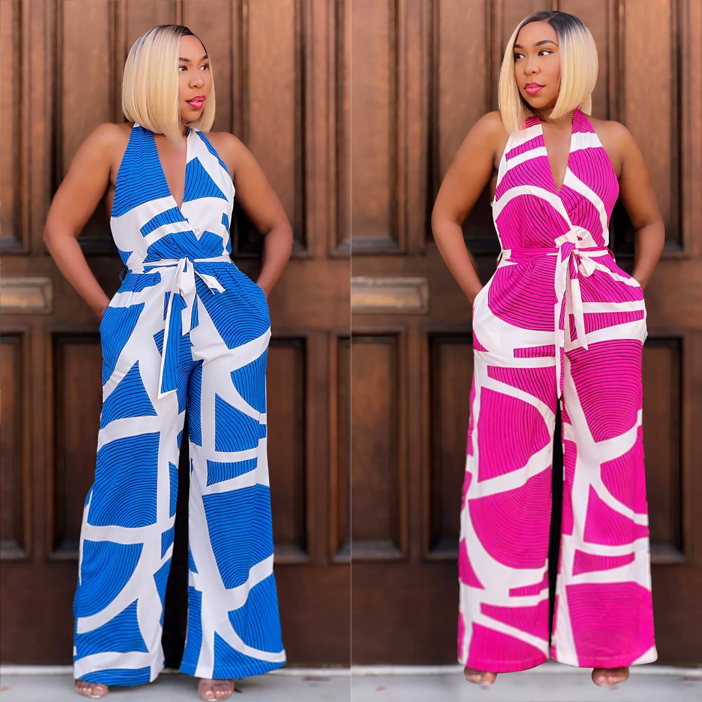 Dame Trendy Jumpsuit med dyb V-hals og bredt ben Stilla
