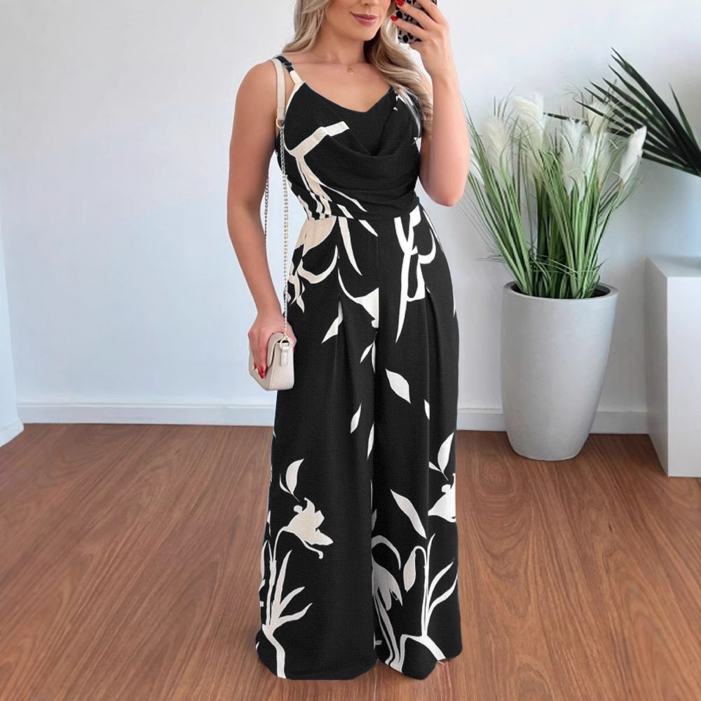 Dame jumpsuit med elegant indpakningsdesign og blomster mønster Stilla