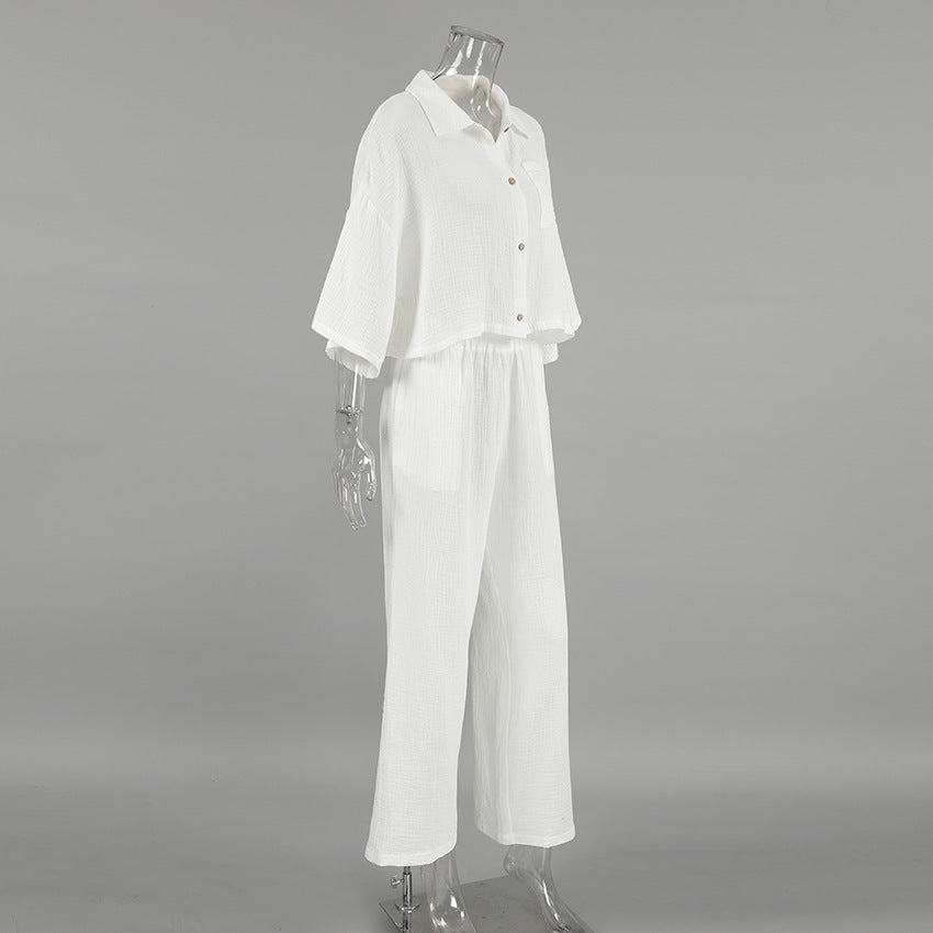 Dame afslappet jumpsuit-sæt med løs pasform og halvlange ærmer bluse Stilla