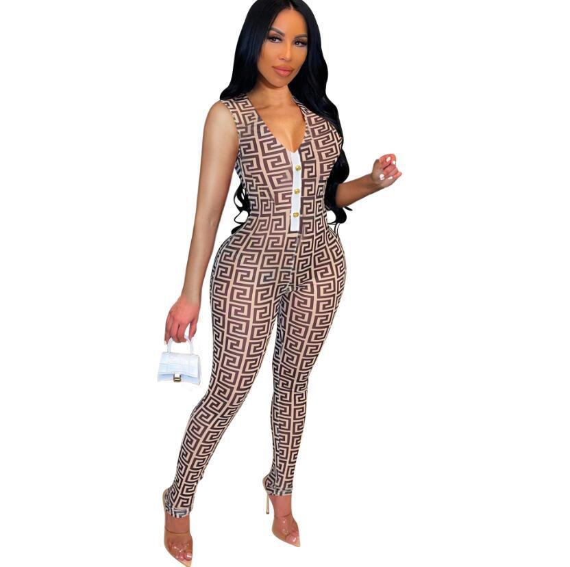 Dame trendy jumpsuit med geometrisk mønster og knaplukning Stilla