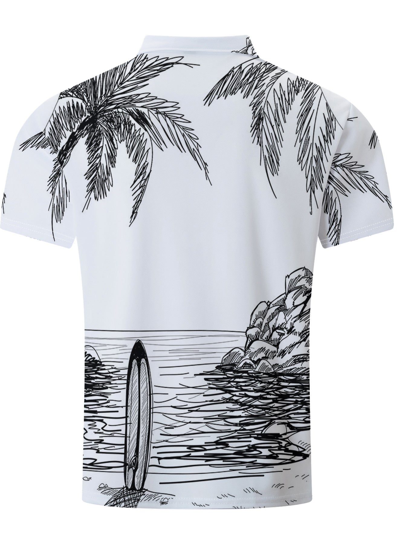 Herre polo shirt med kreativt surfer- og palmemotiv Stilla