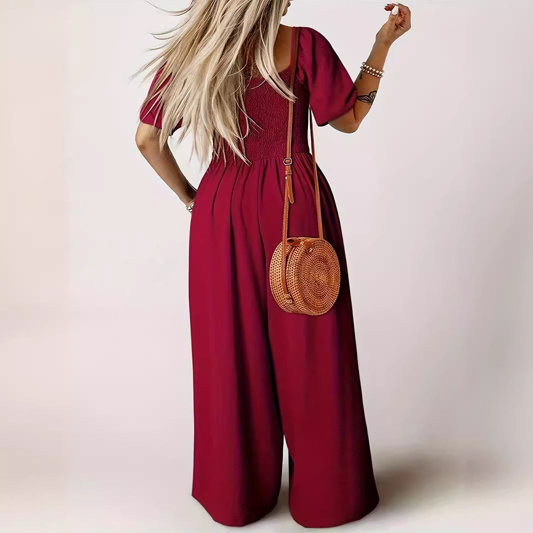 Dame Elegant Jumpsuit med Puffærmer og bred skæring Stilla