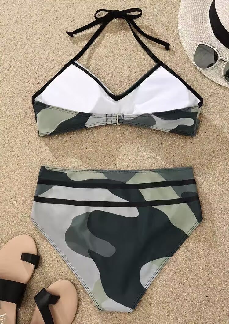 Dame triangel-bikini med moderne camouflage-mønster og høj talje Stilla