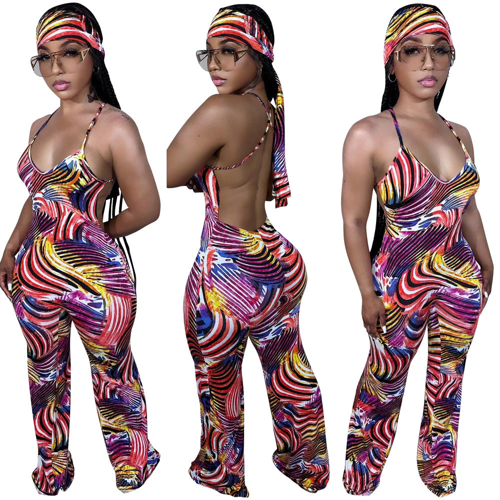 Dame Jumpsuit med trendy print og fræk rygudskæring Stilla