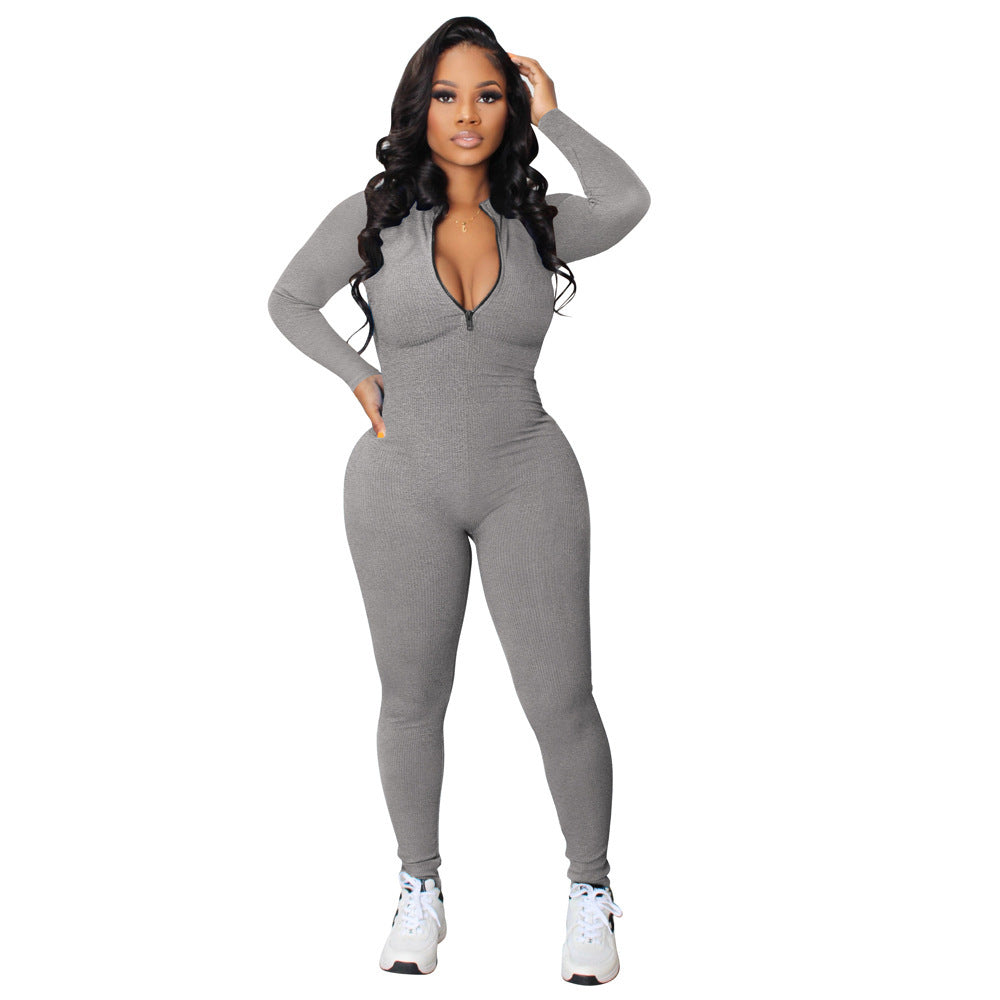 Dame sporty langærmet jumpsuit med lynlås og tætsiddende snit Stilla