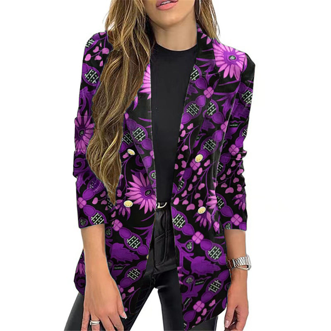Dame blazer med blomster mønster og elegante knapper Stilla