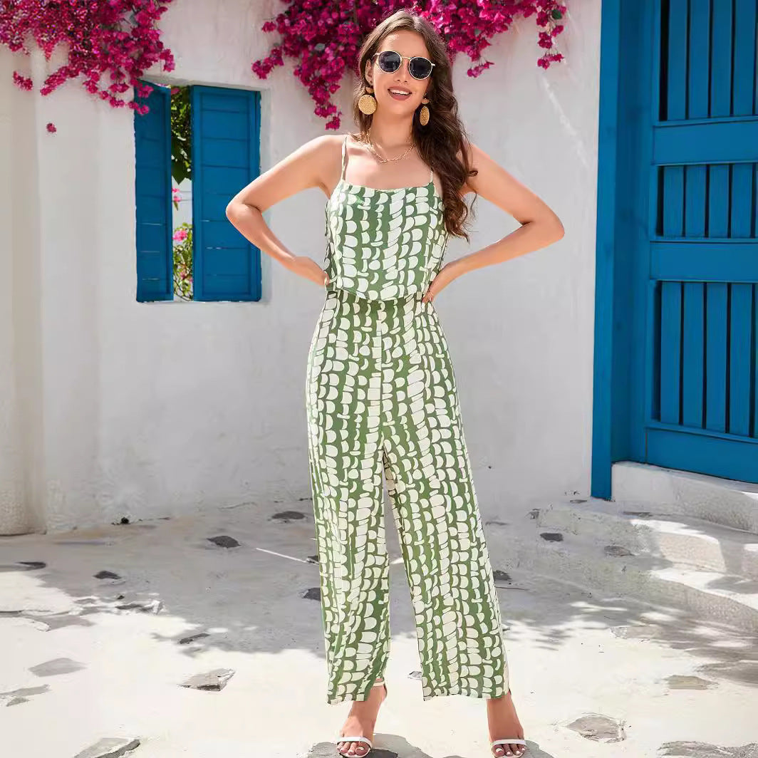 Dame Spaghetti-stropper jumpsuit med flydende brede ben Stilla
