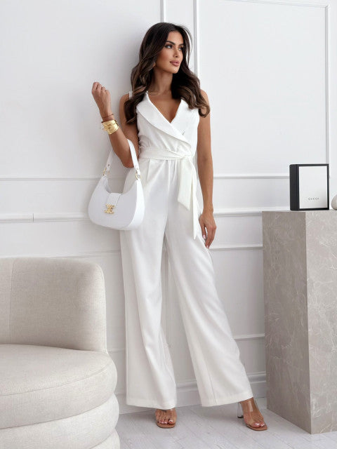 Dame Elegant Wrap-Jumpsuit med taljejusterbar bånd Stilla