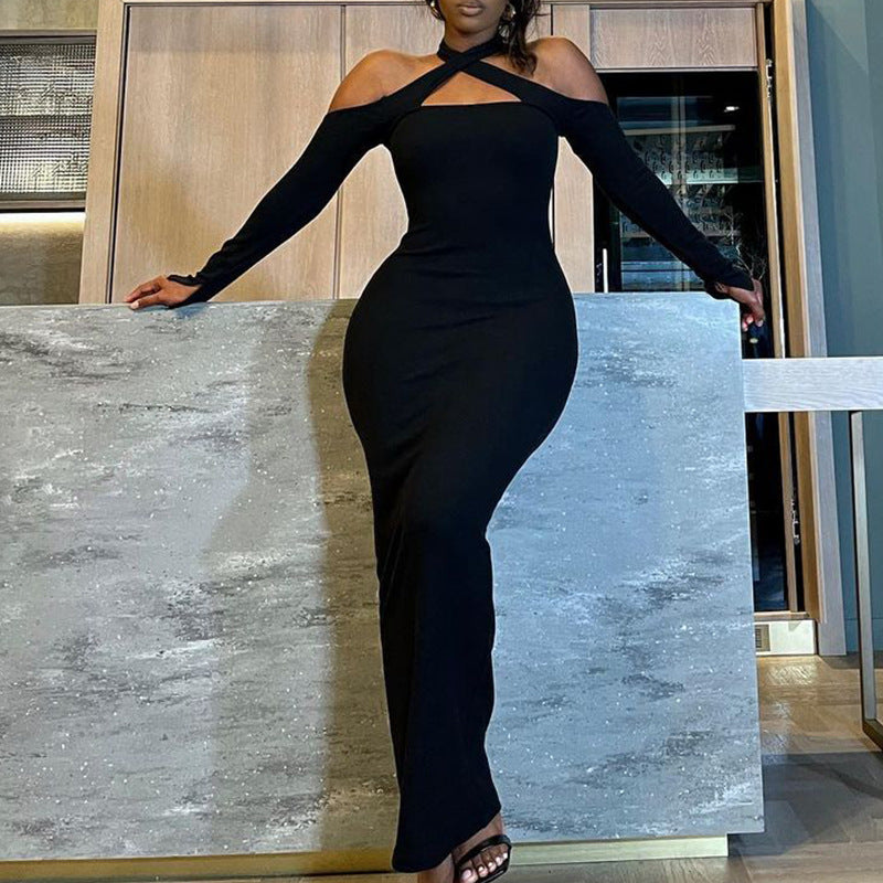 Dame Elegant Langærmet Maxikjole med cut-out Detalje Stilla