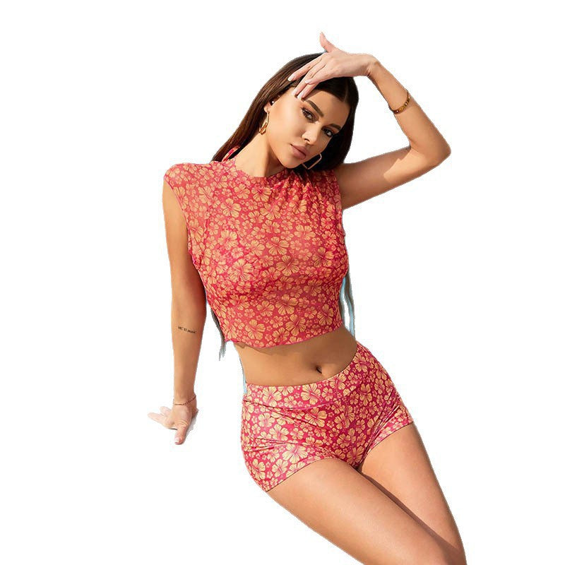 Dame Crop-Top og Shorts Sæt med floralt Design Stilla