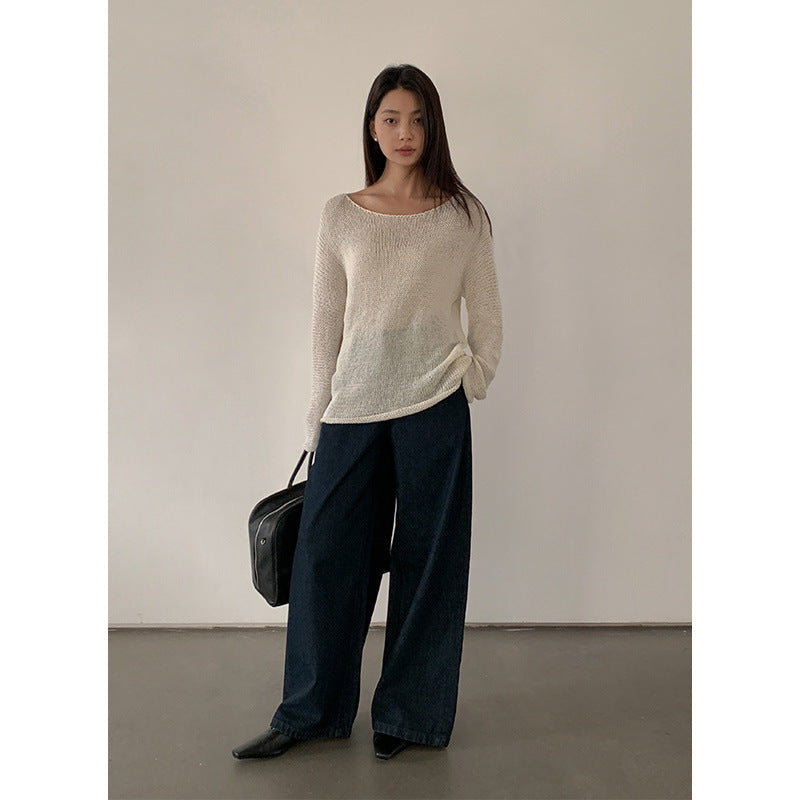 Dame brede jeans med høj talje og elegante folder Stilla