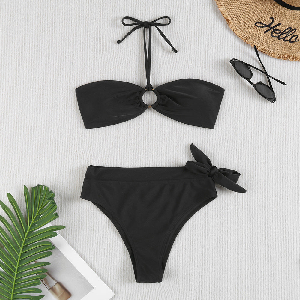 Dame Bandeau-bikini-sæt med stilfuld knude-detalje og høj taljebund Stilla