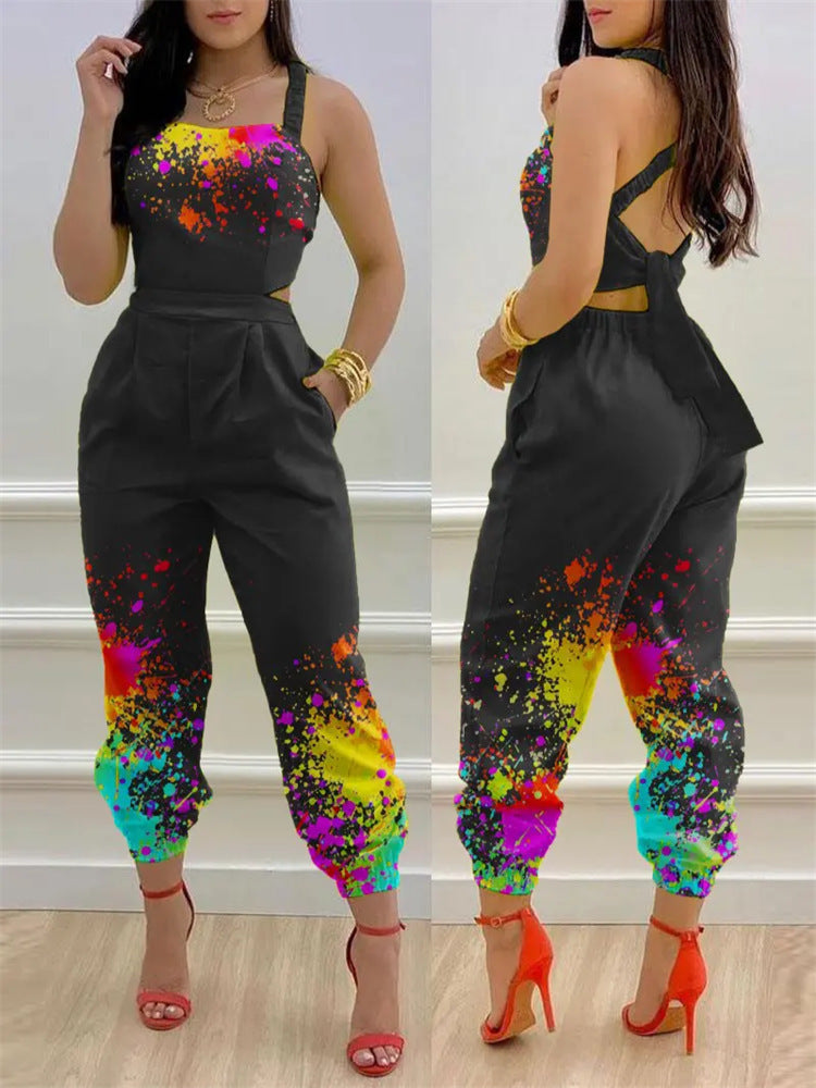 Dame Modish Jumpsuit med blomsterdesign og højopstående rygudskæring Stilla
