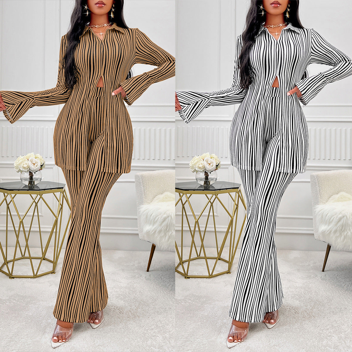 Dame elegant jumpsuit med iøjnefaldende striber og udskåret overdel Stilla