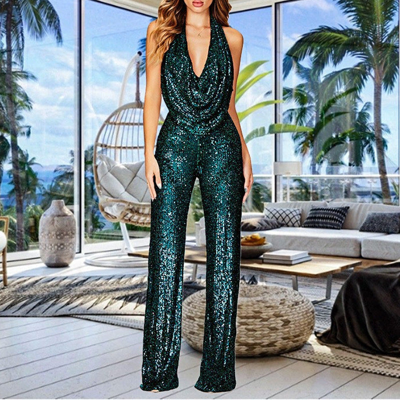 Stilla | Glamorous Udenærmet Halterneck Paillet Jumpsuit