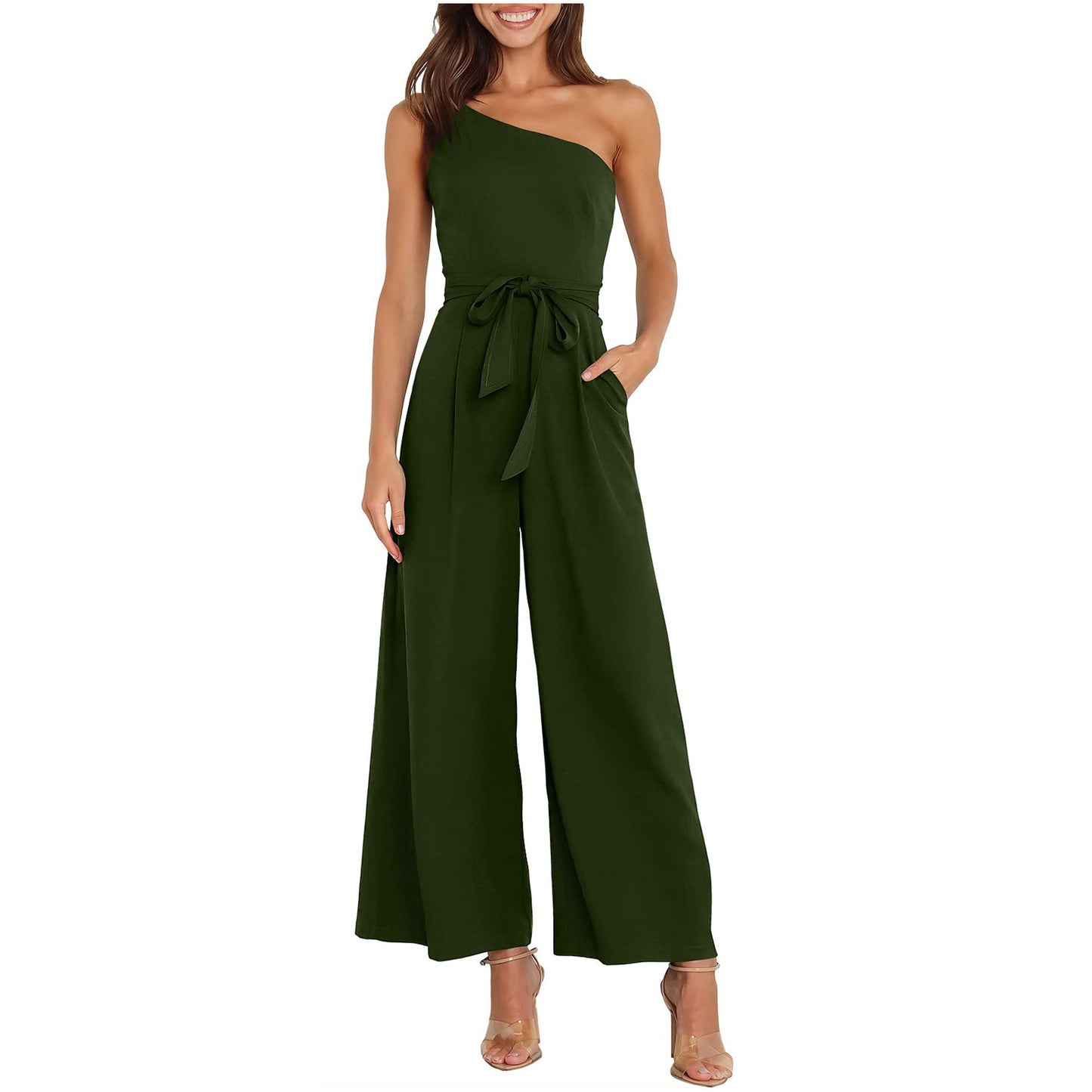 Dame Elegant Jumpsuit med asymmetrisk design og taljebælte Stilla