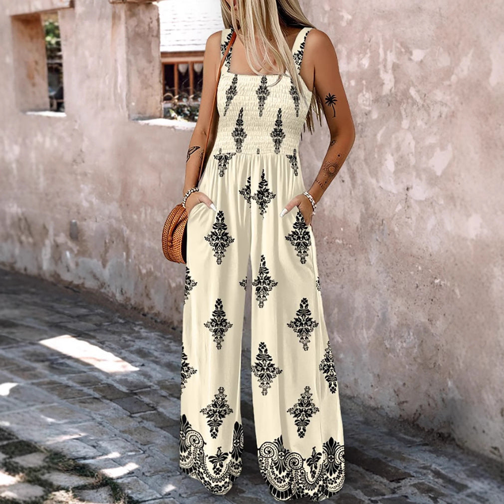 Dame jumpsuit med elastisk overdel og elegant mønsterblanding Stilla