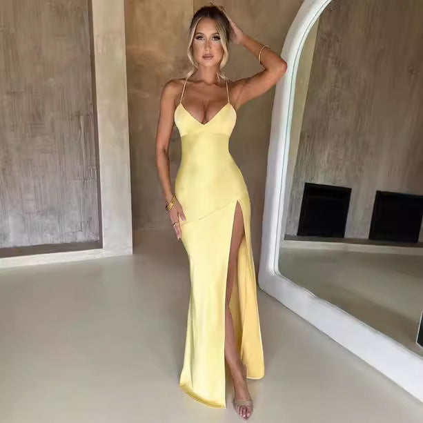 Dame Elegant Maxi-kjole med dyb slids og smalle spaghetti-stropper Stilla