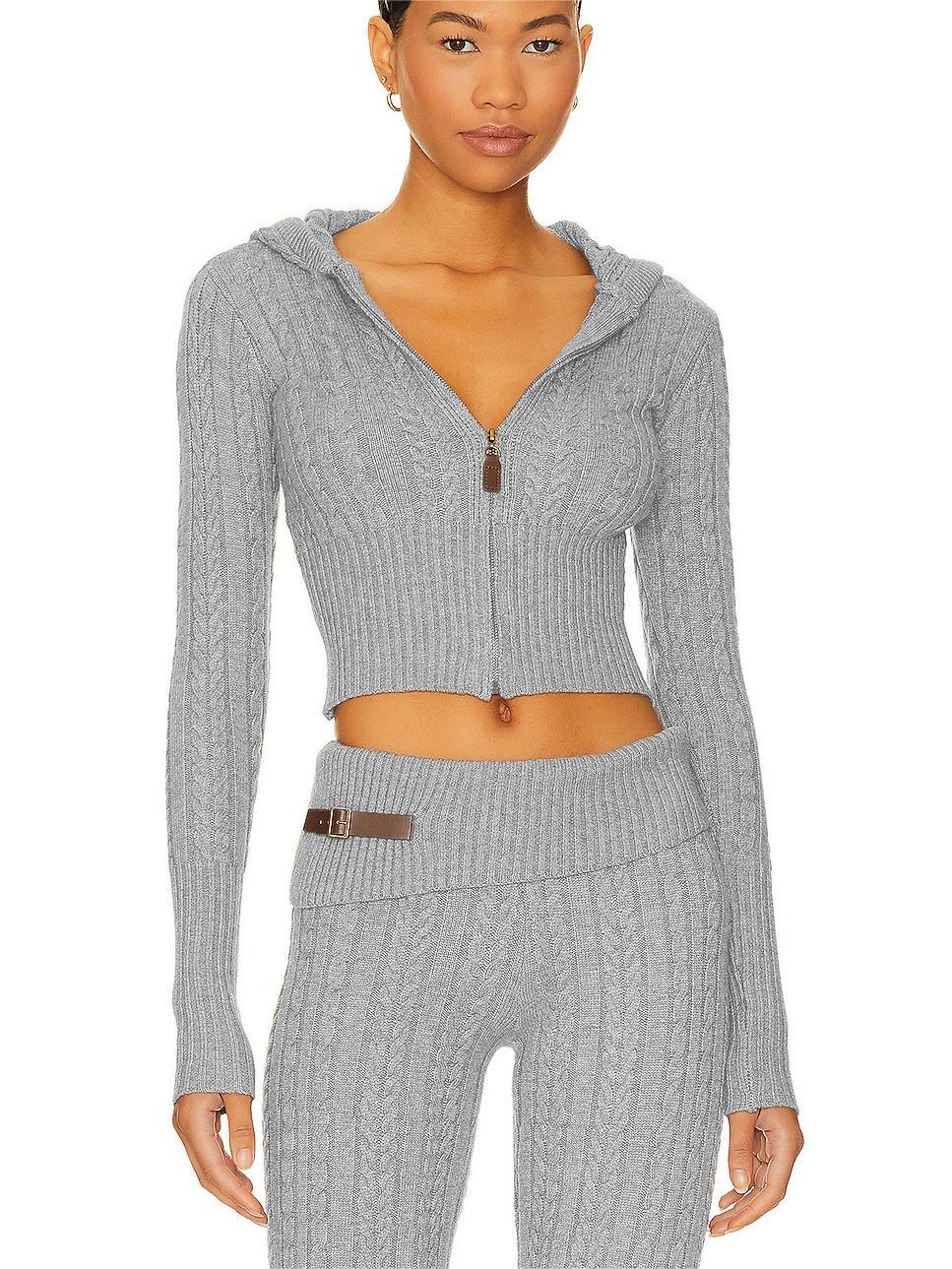 Femme Cozy Cropped Kabelstrik Hoodie Sæt Stilla