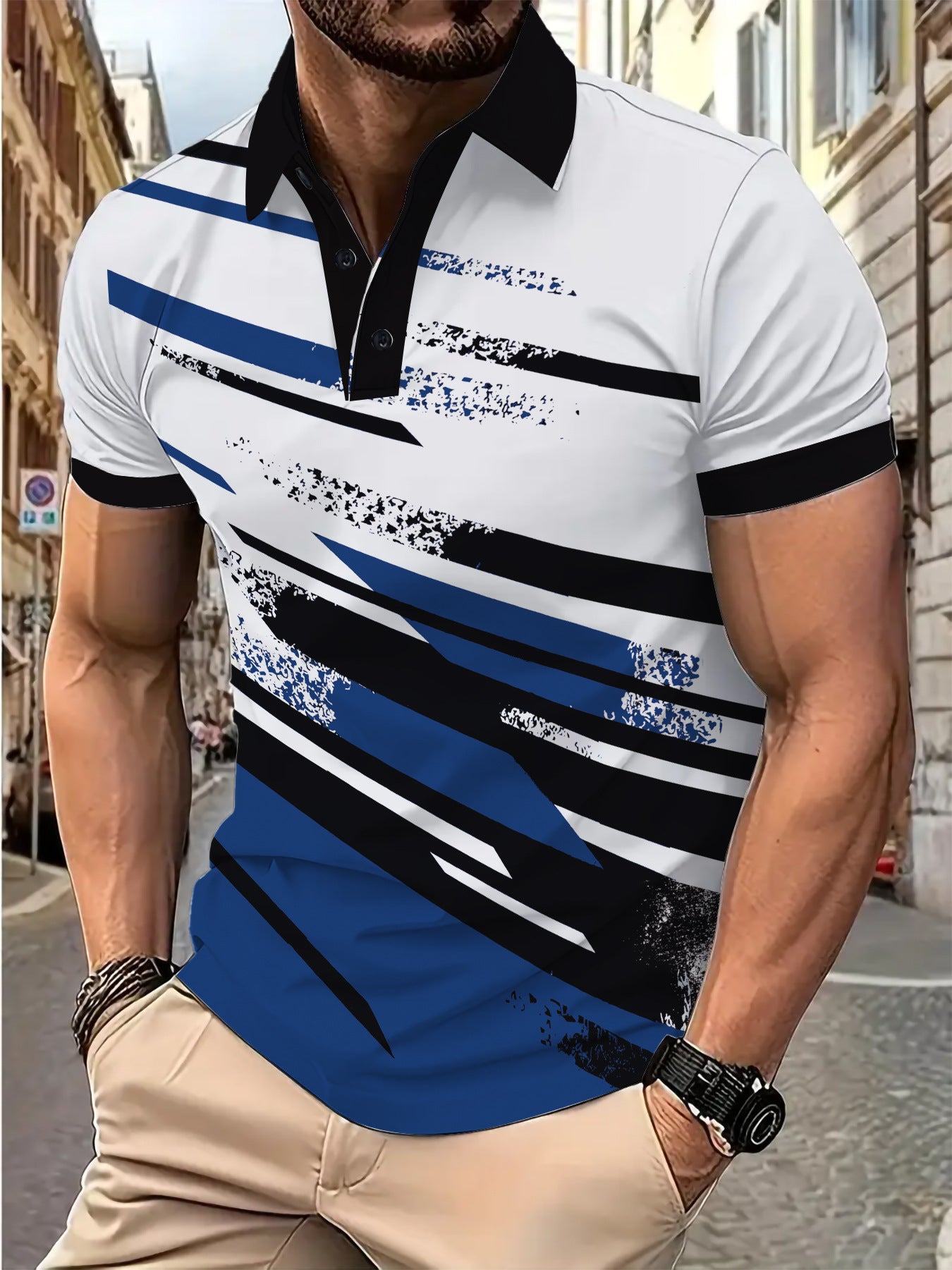 Herre Poloshirt med dynamisk stribeprint og åndbare egenskaber Stilla