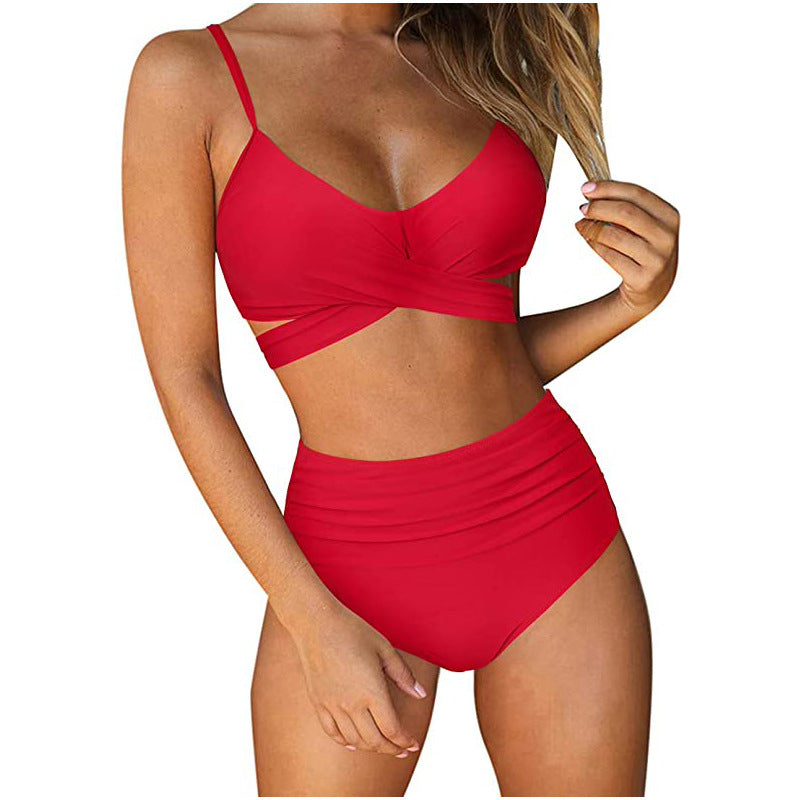Dame Højtaljet Bikini-Sæt med Indviklet Design og Justerbare Stropper Stilla