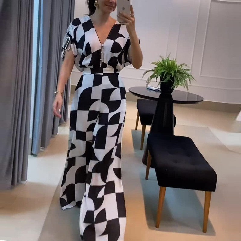 Dame jumpsuit med geometrisk mønster Stilla