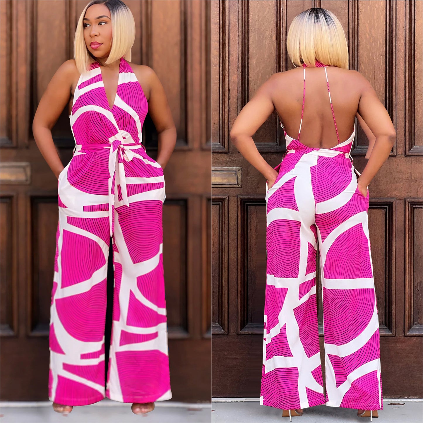 Dame Trendy Jumpsuit med dyb V-hals og bredt ben Stilla