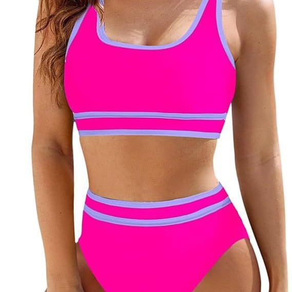 Dame Sporty Bikini-sæt med høj talje og kontraststriber Stilla