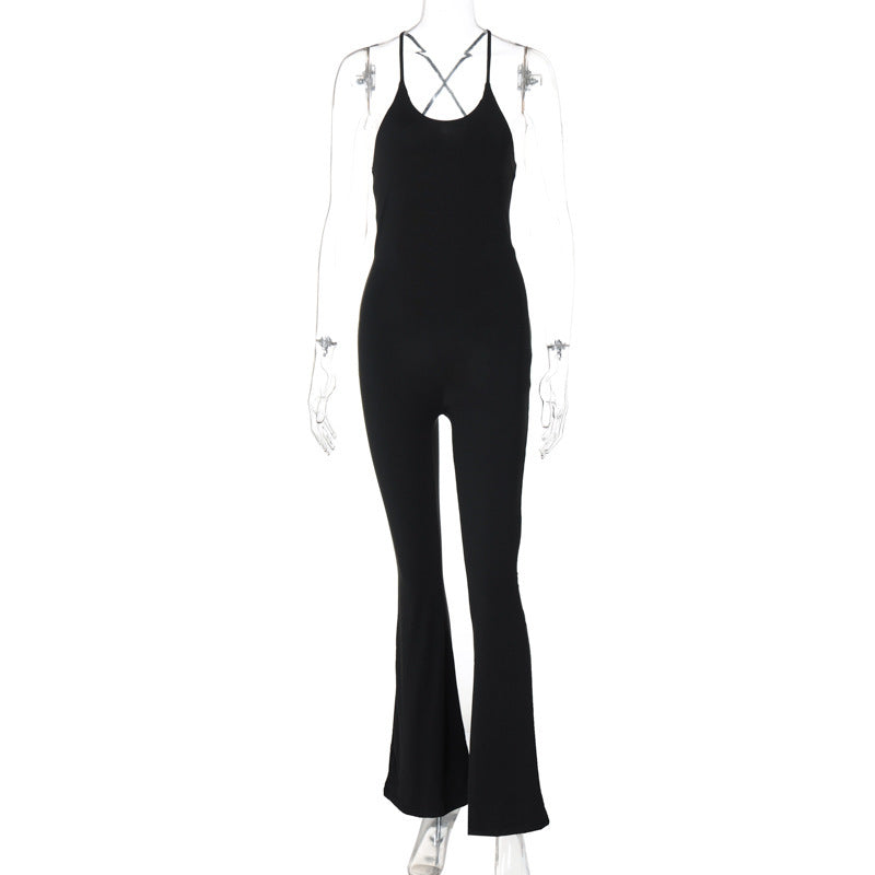 Dame Elegant Flared-jumpsuit med justerbare stropper og flot rygudskæring Stilla